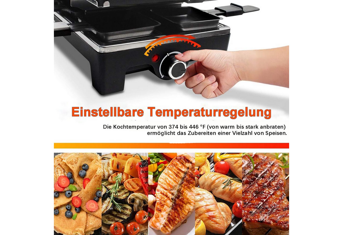 Vornix Tischgrill Raclette Tischgrill 1500W mit 8 antihaftbeschichteten Pfännchen, Wendbarer Grillplatte für Familienabende & Party Bild 5