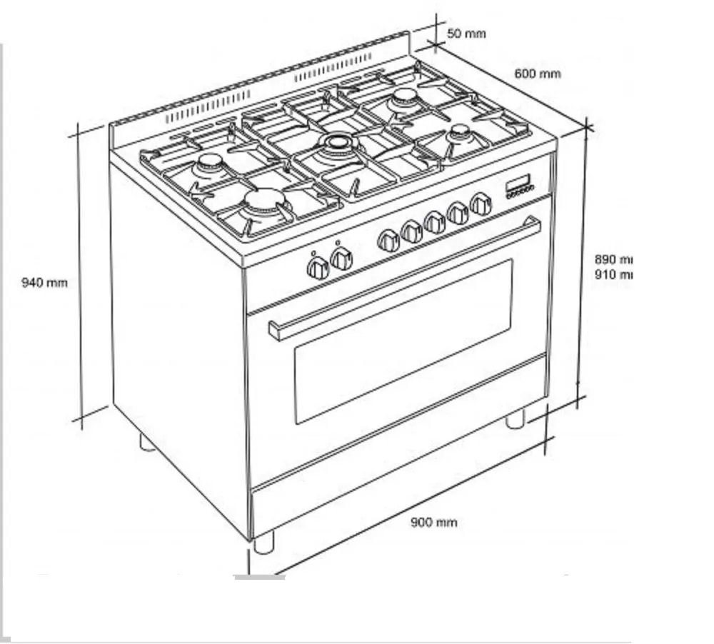 GURARI Gas-Standherd RANGE COOCKER 90 cm 121 L GCH E 911 Cr, mit 1-fach-Teleskopauszug, Gas Elektro Standherd 90 cm, XXL Backofen 121 L, 8 Funktionen