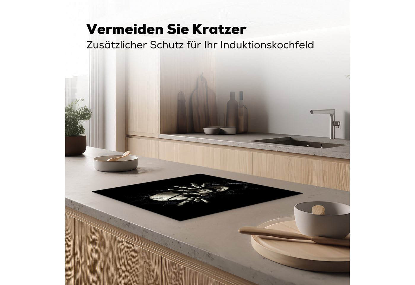 MuchoWow Herd-Abdeckplatte Totenkopf - Schwarz - Totenkopf - Gruselig, Vinyl, (1 tlg), Ceranfeldabdeckung Küche, Herdabdeckplatte Einteilig, 60x52 cm Bild 3
