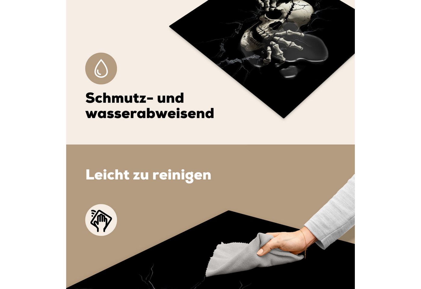 MuchoWow Herd-Abdeckplatte Totenkopf - Schwarz - Totenkopf - Gruselig, Vinyl, (1 tlg), Ceranfeldabdeckung Küche, Herdabdeckplatte Einteilig, 60x52 cm Bild 4