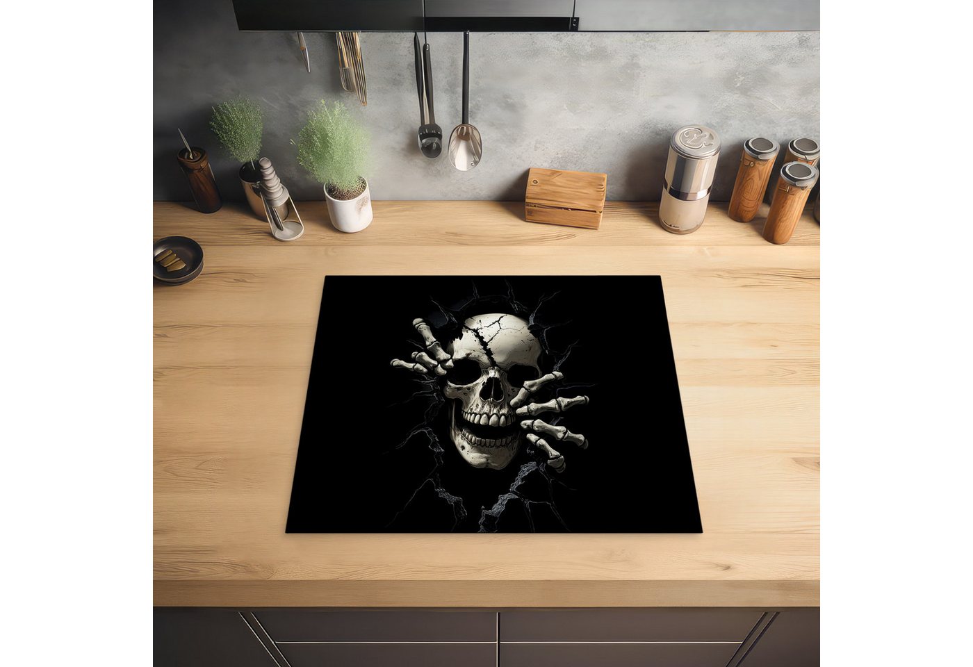 MuchoWow Herd-Abdeckplatte Totenkopf - Schwarz - Totenkopf - Gruselig, Vinyl, (1 tlg), Ceranfeldabdeckung Küche, Herdabdeckplatte Einteilig, 60x52 cm Bild 5