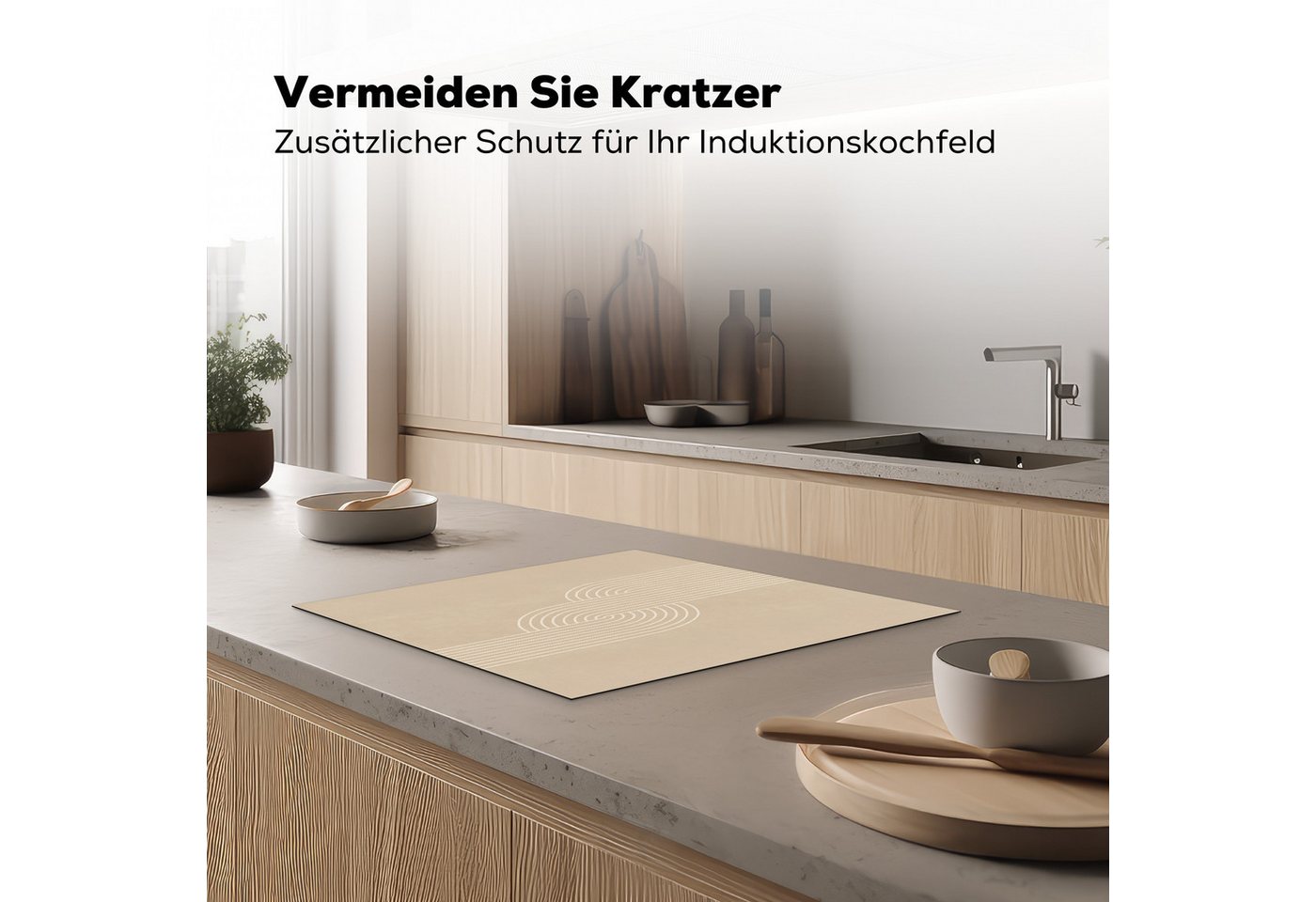 MuchoWow Herd-Abdeckplatte Parallele Linien - Leichte Textur - Beige, Vinyl, (1 tlg), Abdeckplatte für Ceranfeld, Herd Inductionsmatte, 60x50 cm Bild 2