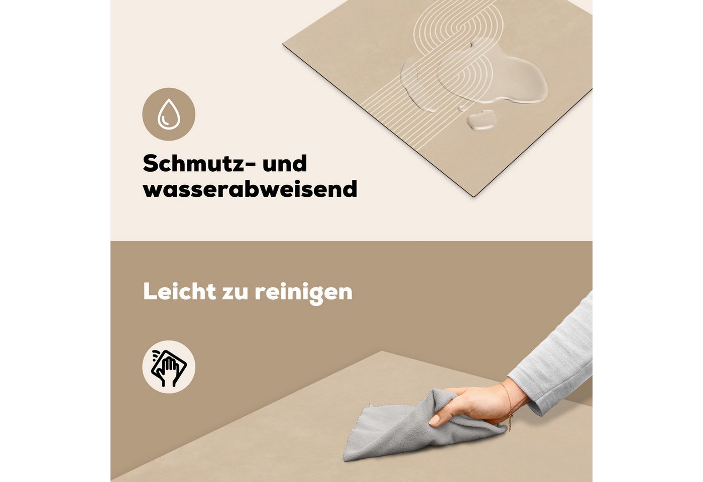 MuchoWow Herd-Abdeckplatte Parallele Linien - Leichte Textur - Beige, Vinyl, (1 tlg), Abdeckplatte für Ceranfeld, Herd Inductionsmatte, 60x50 cm Bild 4