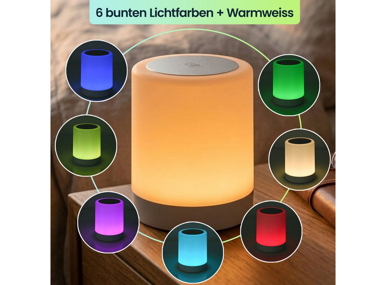 shop'n smile ideoon USB-Tischleuchte Akku Tischlampe Touch-Sensor 3-stufig dimmbar Warmweiß IP20 (1-St., 1er/2er-Set), + 6 RGB-Farben, Farbwechsel per Touch, Tragebügel