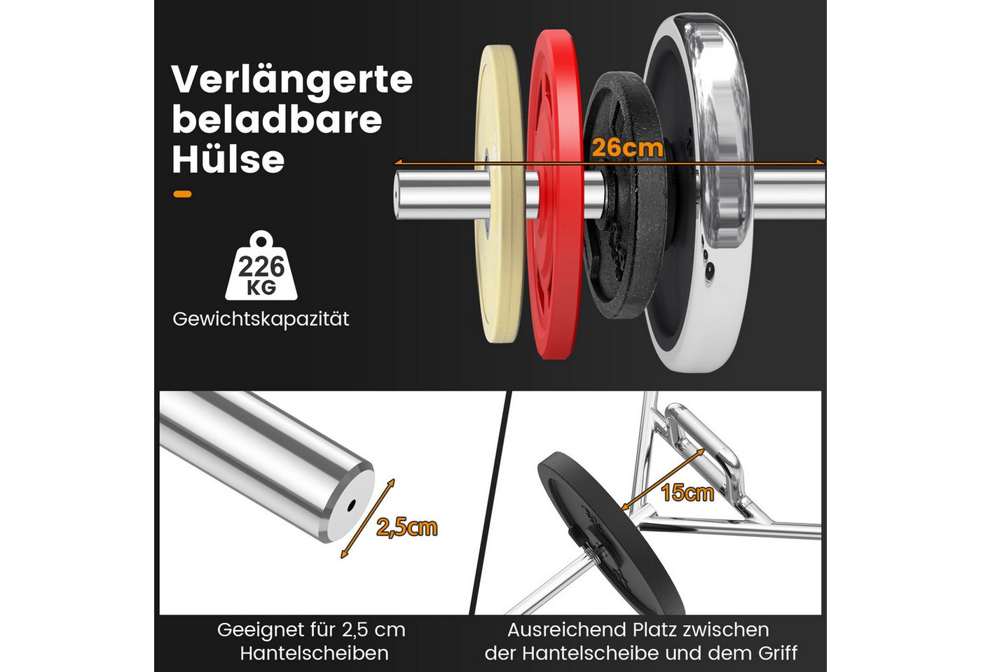 COSTWAY Langhantelstange Trap Bar, Stahl, 142,00 cm, bis 226 kg Bild 5
