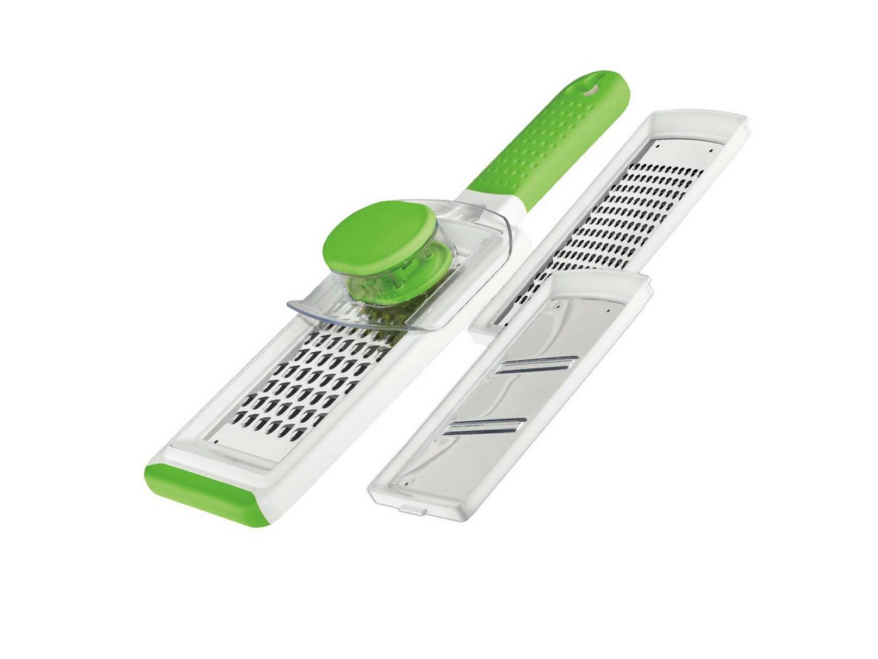 TAVIALO Zerkleinerer Tavialo Reibeset mit Handschutz, inkl. 3 Klingen und Softgrip-Griff, Edelstahl Reibe mit Handschutz, Rutschfestem Sockel, Spülmaschinenfest