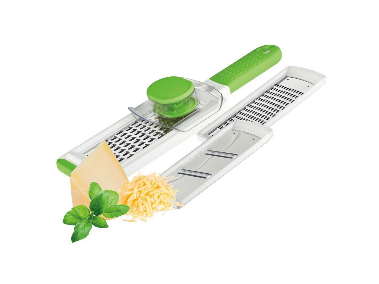 TAVIALO Zerkleinerer Tavialo Reibeset mit Handschutz, inkl. 3 Klingen und Softgrip-Griff, Edelstahl Reibe mit Handschutz, Rutschfestem Sockel, Spülmaschinenfest Bild 2