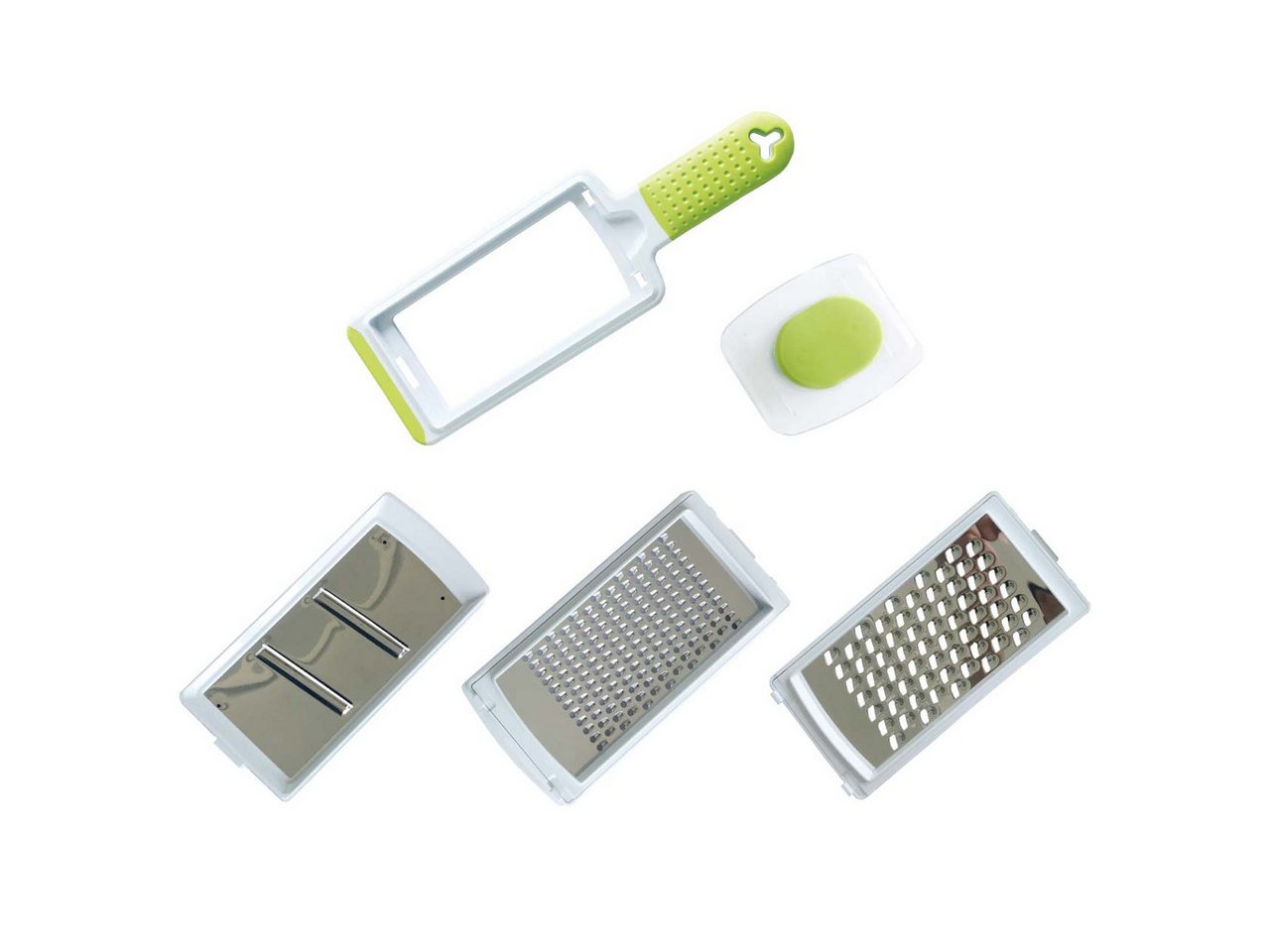 TAVIALO Zerkleinerer Tavialo Reibeset mit Handschutz, inkl. 3 Klingen und Softgrip-Griff, Edelstahl Reibe mit Handschutz, Rutschfestem Sockel, Spülmaschinenfest Bild 5