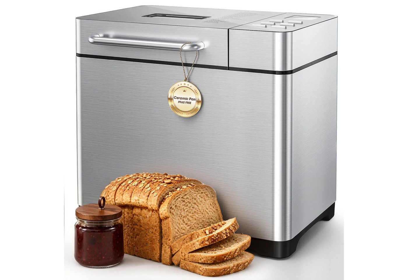 Furnicopia Brotbackautomat 19-in-1 Brotbackautomat, 1kg, Edelstahl, Timer, automatische Beigabe, 19 Programme, 710 W, 19 Programme, 3 Krustenfarben 3 GroBen,Keramik-Antihaft-Backform