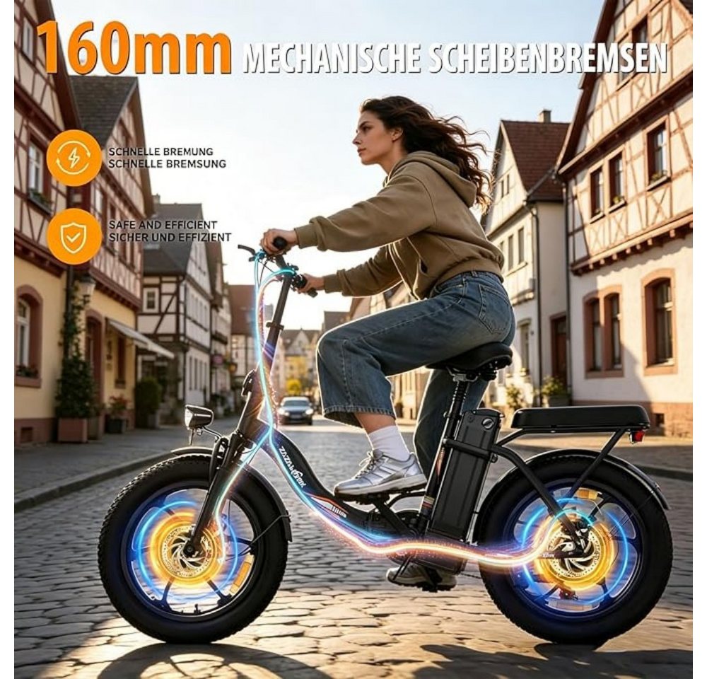 SSY E-Bike Kompaktes Elektrofahrrad mit Tiefeinstieg, Heckmotor, (Bequemer Tiefeinstieg), Breite Reifen für stabile Fahrt Bild 2
