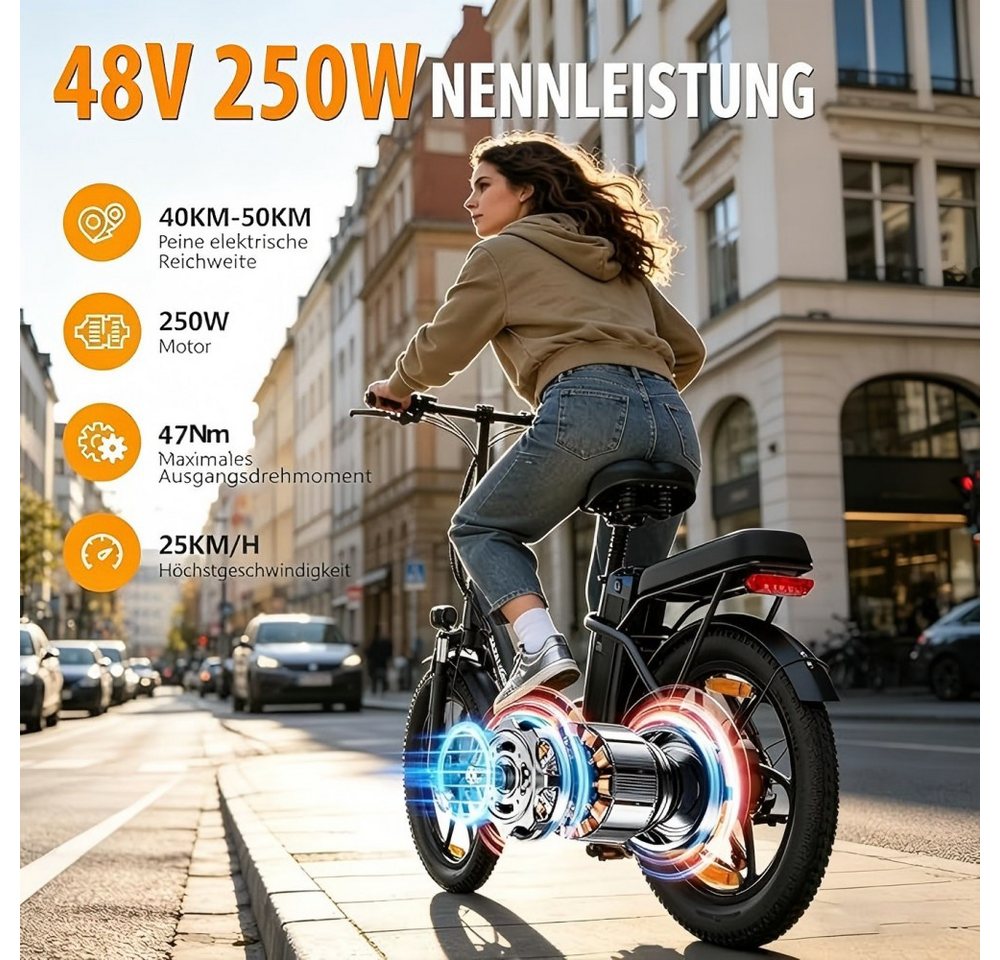SSY E-Bike Kompaktes Elektrofahrrad mit Tiefeinstieg, Heckmotor, (Bequemer Tiefeinstieg), Breite Reifen für stabile Fahrt Bild 4