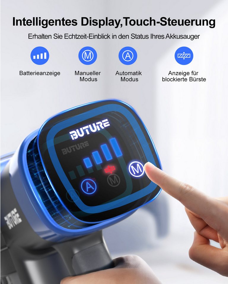 Buture Akku-Hand-und Stielstaubsauger VC50 Akku Staubsauger 68000Pa Akkustaubsauger 650W/55MIN.1.5L, 650 W, 1.5L Staubbehälter Bild 2