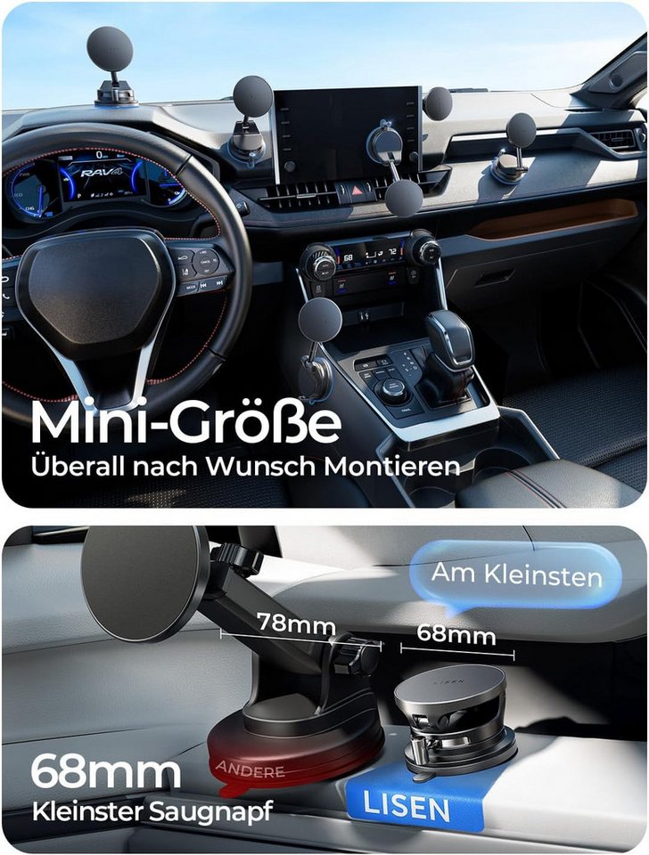 GreenHec Qi2 25W MagSafe Wireless Charger Autohalterung Saugnapf KFZ Ladegerät Wireless Charger (Qi2.2 25W, MagSafe, Vakuum-Saugnapf, USB-C, Temperaturkontrolle) Bild 2