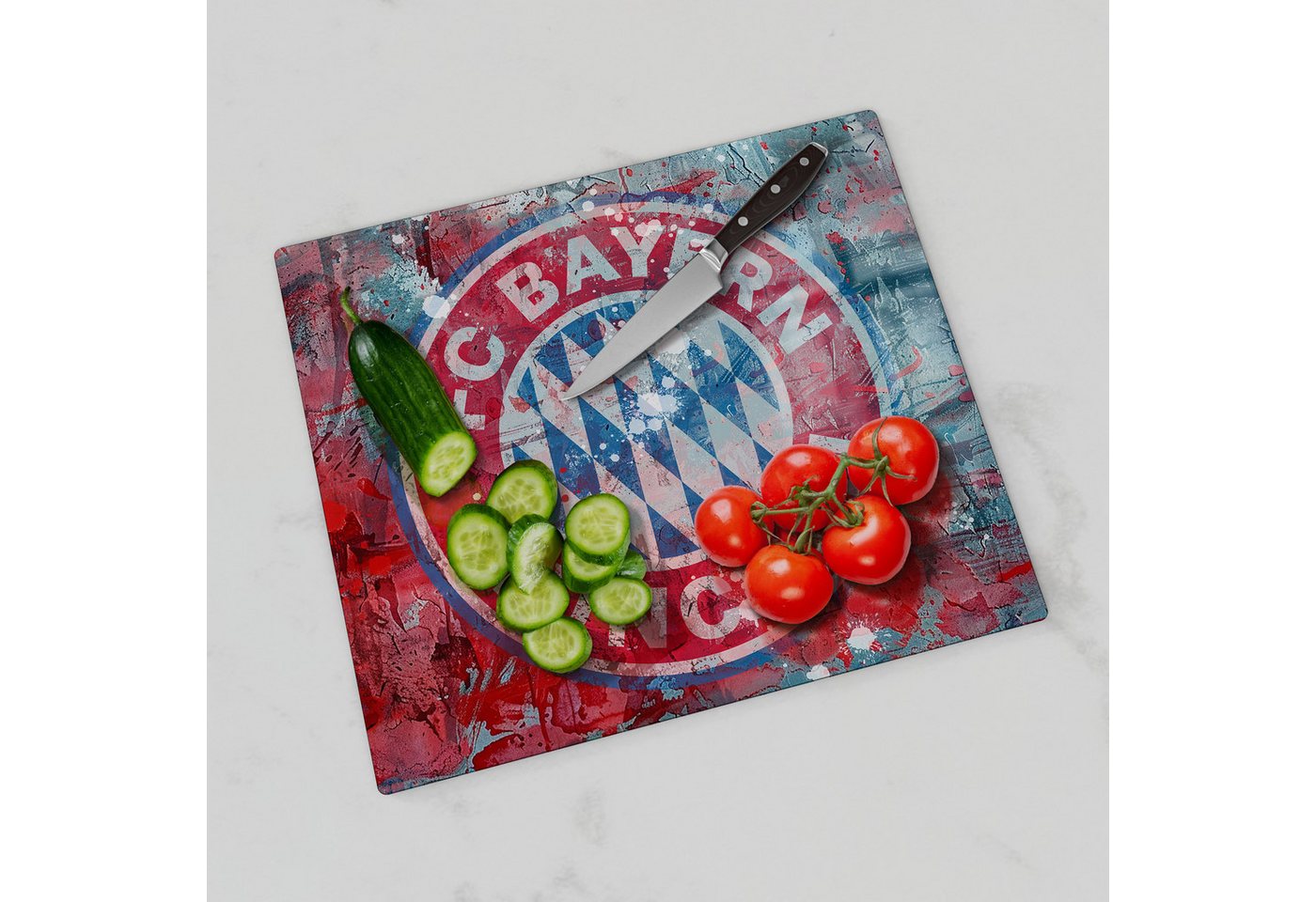DEQORI Herdblende-/Abdeckplatte 'Wappen FC Bayern München', Glas, (1 tlg), Herdabdeckplatte Ceranfeld Herd Platte Abdeckung Glasplatte