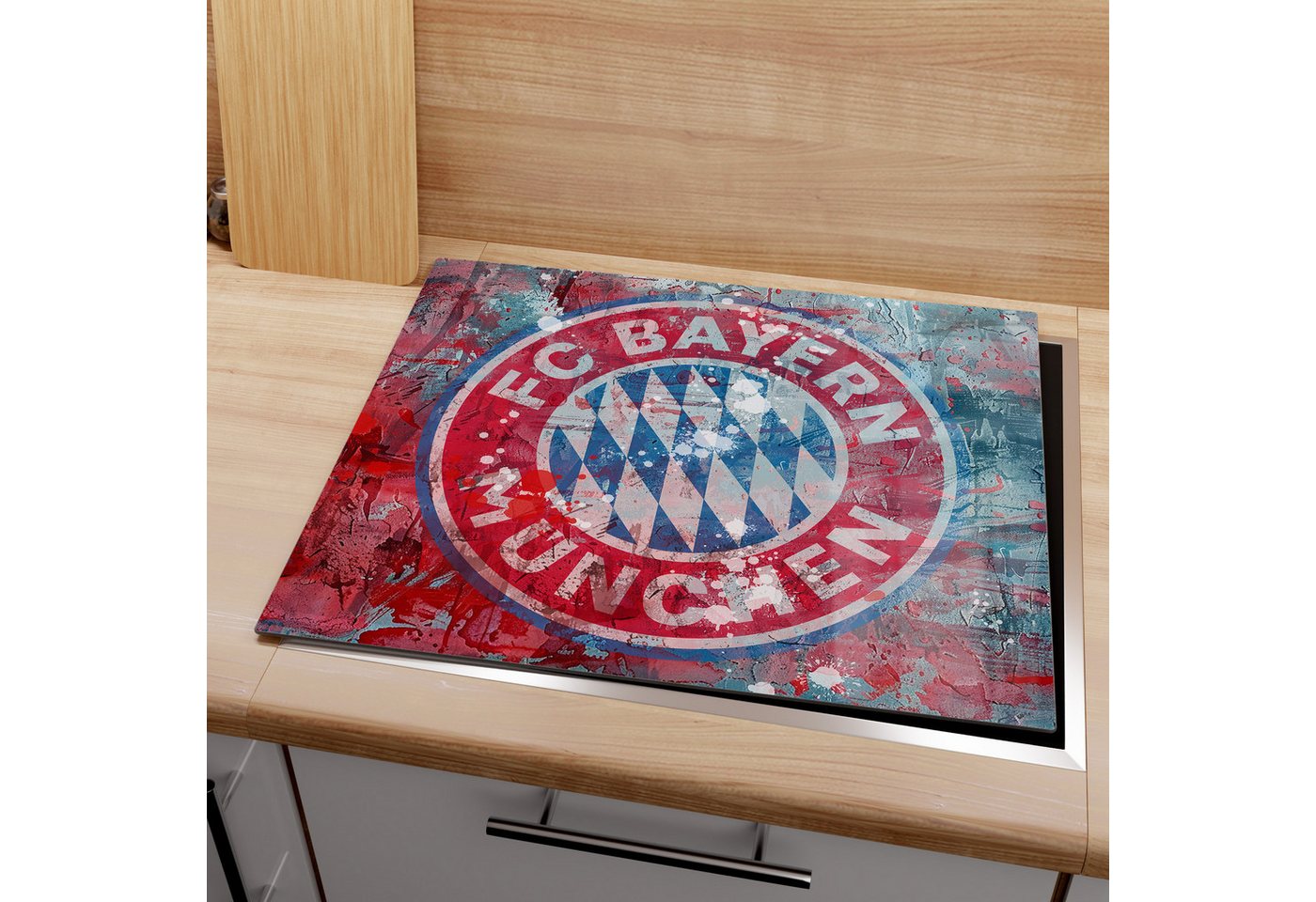 DEQORI Herdblende-/Abdeckplatte 'Wappen FC Bayern München', Glas, (1 tlg), Herdabdeckplatte Ceranfeld Herd Platte Abdeckung Glasplatte Bild 3