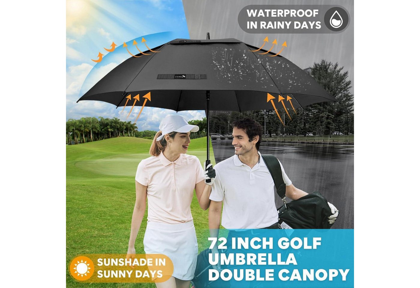 LuxusKollektion Golfregenschirm Regenschirm Groß Sturmfest XL XXL Golf Stabil Schwarz 182CM XXXL Bild 2
