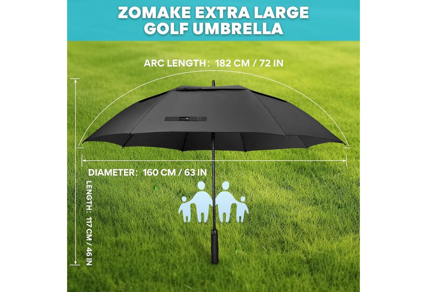 LuxusKollektion Golfregenschirm Regenschirm Groß Sturmfest XL XXL Golf Stabil Schwarz 182CM XXXL Bild 5