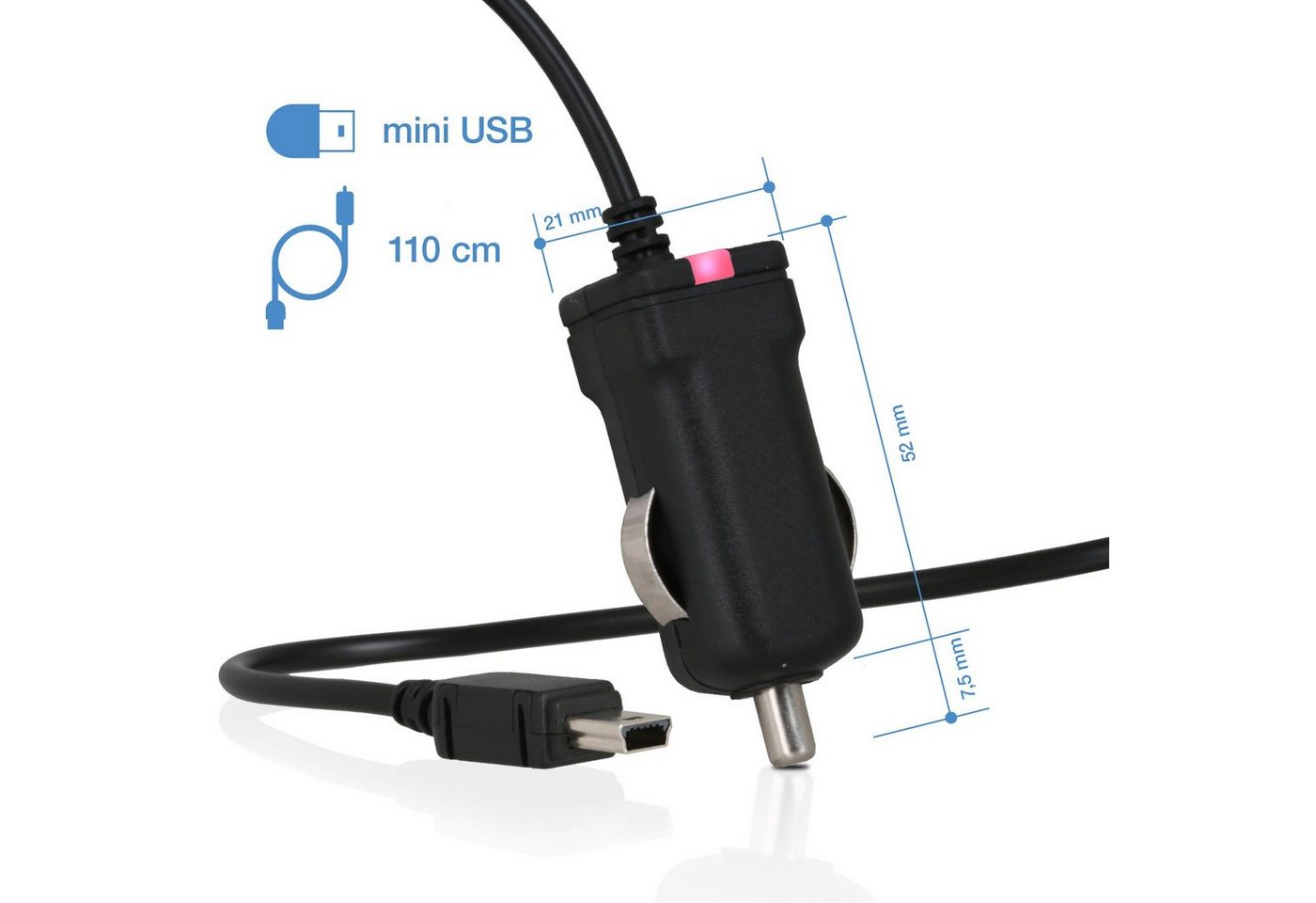 Wicked Chili miniUSB TMC Ladekabel für Becker 43 Z217 Z215 Z213 Z205 Auto-Adapter Zigarettenanzünder-Stecker zu Mini USB, 100 cm, mit integrierter TMC Antenne und LED-Funktionsanzeige Bild 4