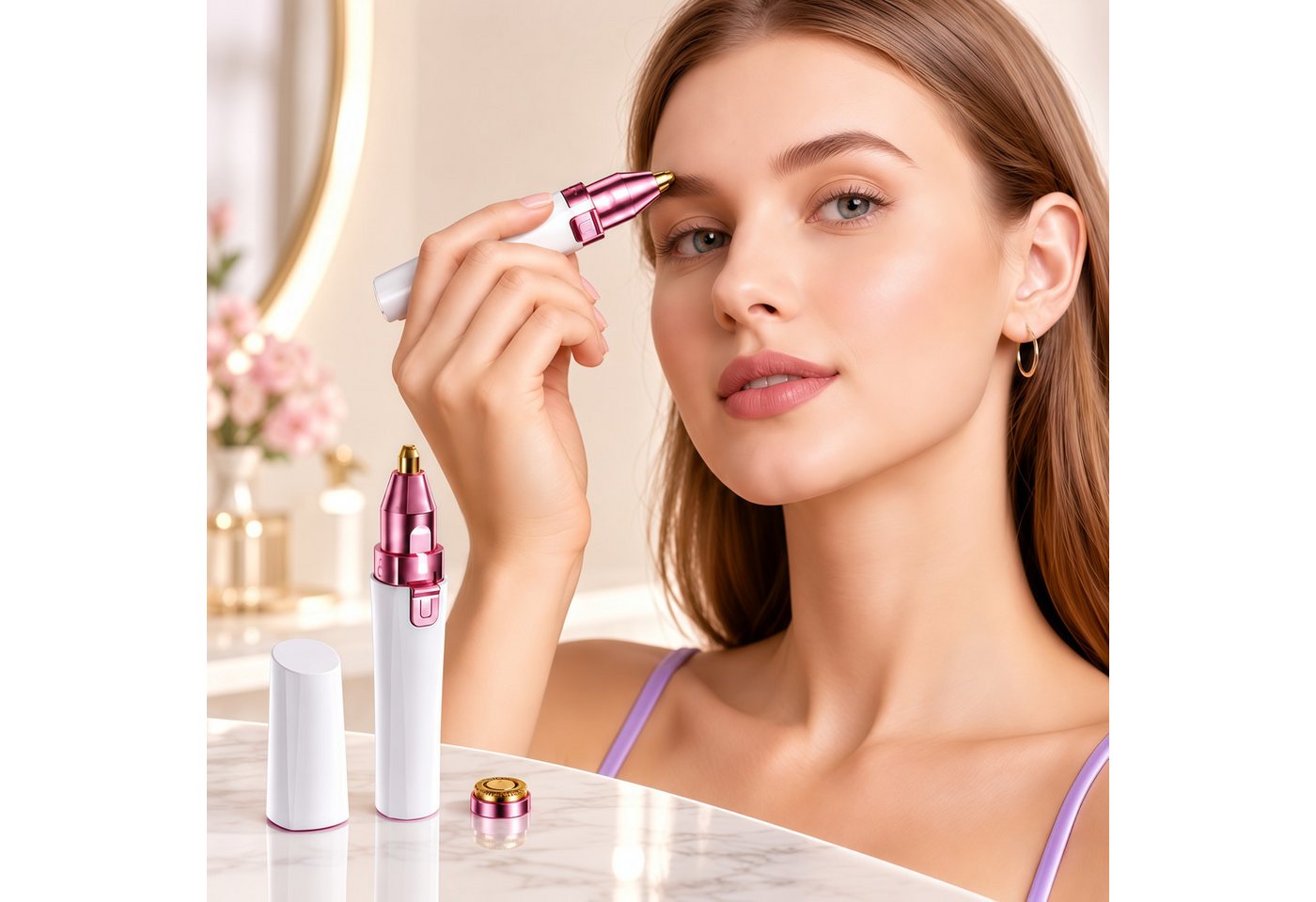 Fyrove Augenbrauentrimmer Augenbrauen Trimmer, Haarentferner-Set 2 in 1 USB, für Frauen, Schmerzfreie Augenbrauen Epilierer Damen, Für Körper Gesichtshaare Lippen Kinn, mit LED-Licht