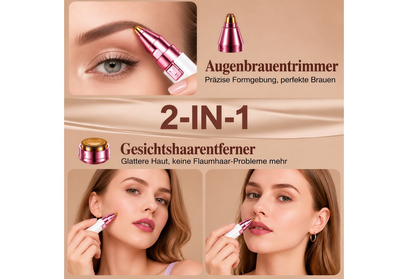 Fyrove Augenbrauentrimmer Augenbrauen Trimmer, Haarentferner-Set 2 in 1 USB, für Frauen, Schmerzfreie Augenbrauen Epilierer Damen, Für Körper Gesichtshaare Lippen Kinn, mit LED-Licht Bild 2
