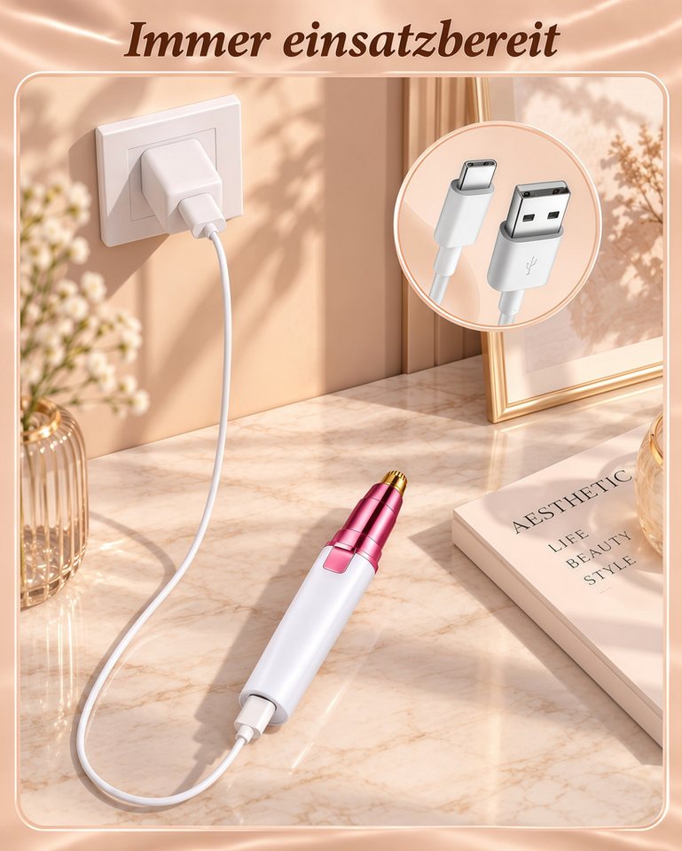 Fyrove Augenbrauentrimmer Augenbrauen Trimmer, Haarentferner-Set 2 in 1 USB, für Frauen, Schmerzfreie Augenbrauen Epilierer Damen, Für Körper Gesichtshaare Lippen Kinn, mit LED-Licht Bild 3