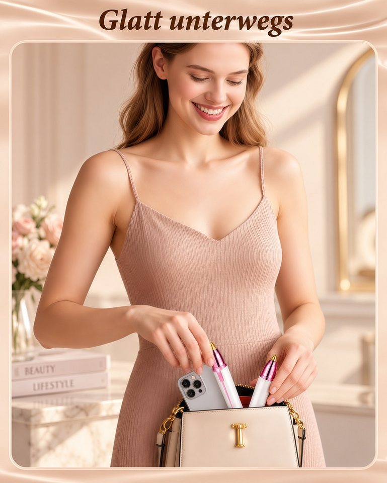 Fyrove Augenbrauentrimmer Augenbrauen Trimmer, Haarentferner-Set 2 in 1 USB, für Frauen, Schmerzfreie Augenbrauen Epilierer Damen, Für Körper Gesichtshaare Lippen Kinn, mit LED-Licht Bild 4