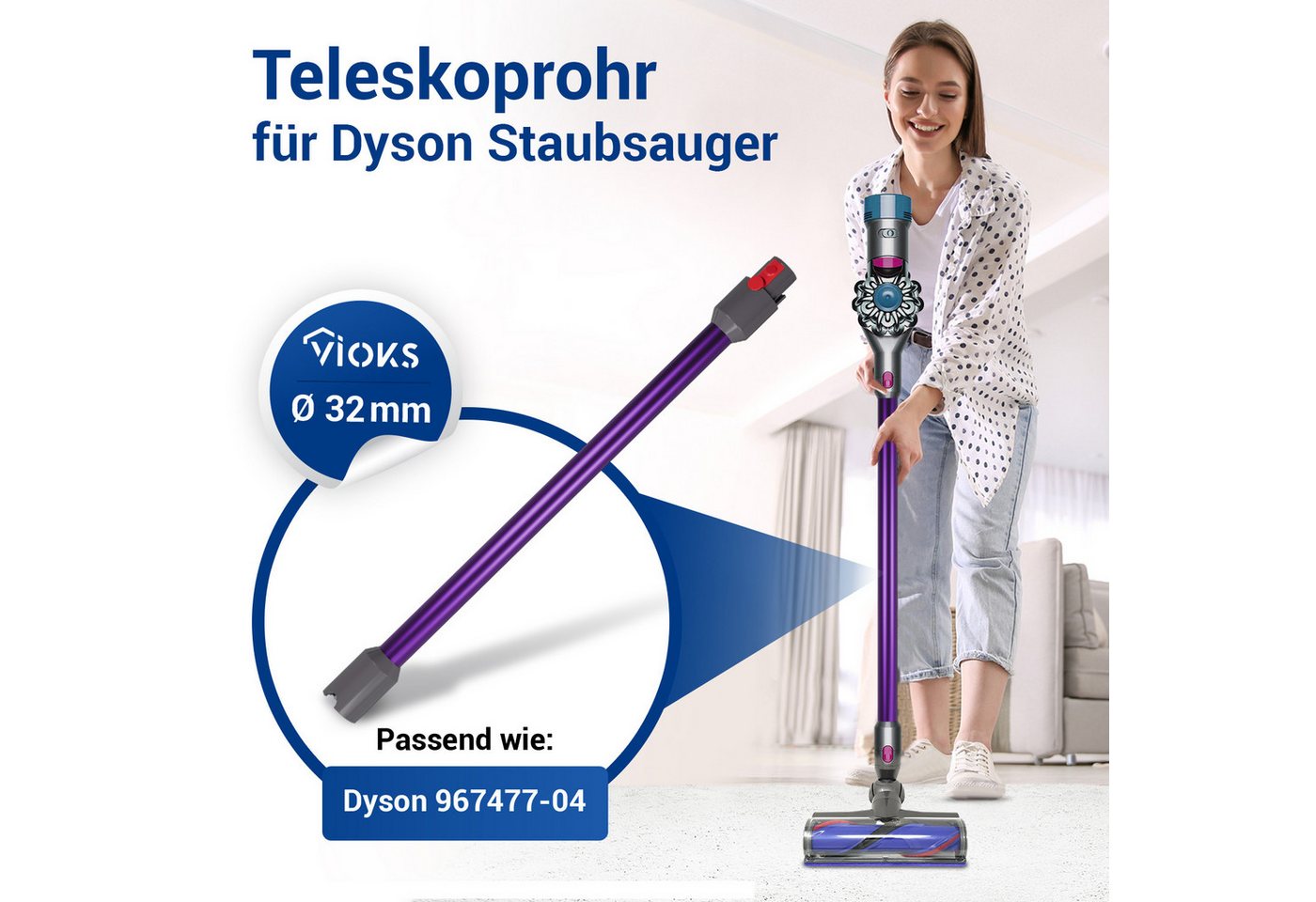 VIOKS Staubsaugerrohr Teleskopstange Ersatz für Dyson, für Handstaubsauger V7 V8 V10 V11 SV10 V15