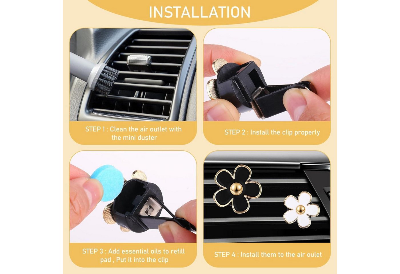 LuxusKollektion Auto-Fußmatten Lufterfrischer Auto Gänseblümchen Clip Diffusor Schwarz Weiß Bild 3