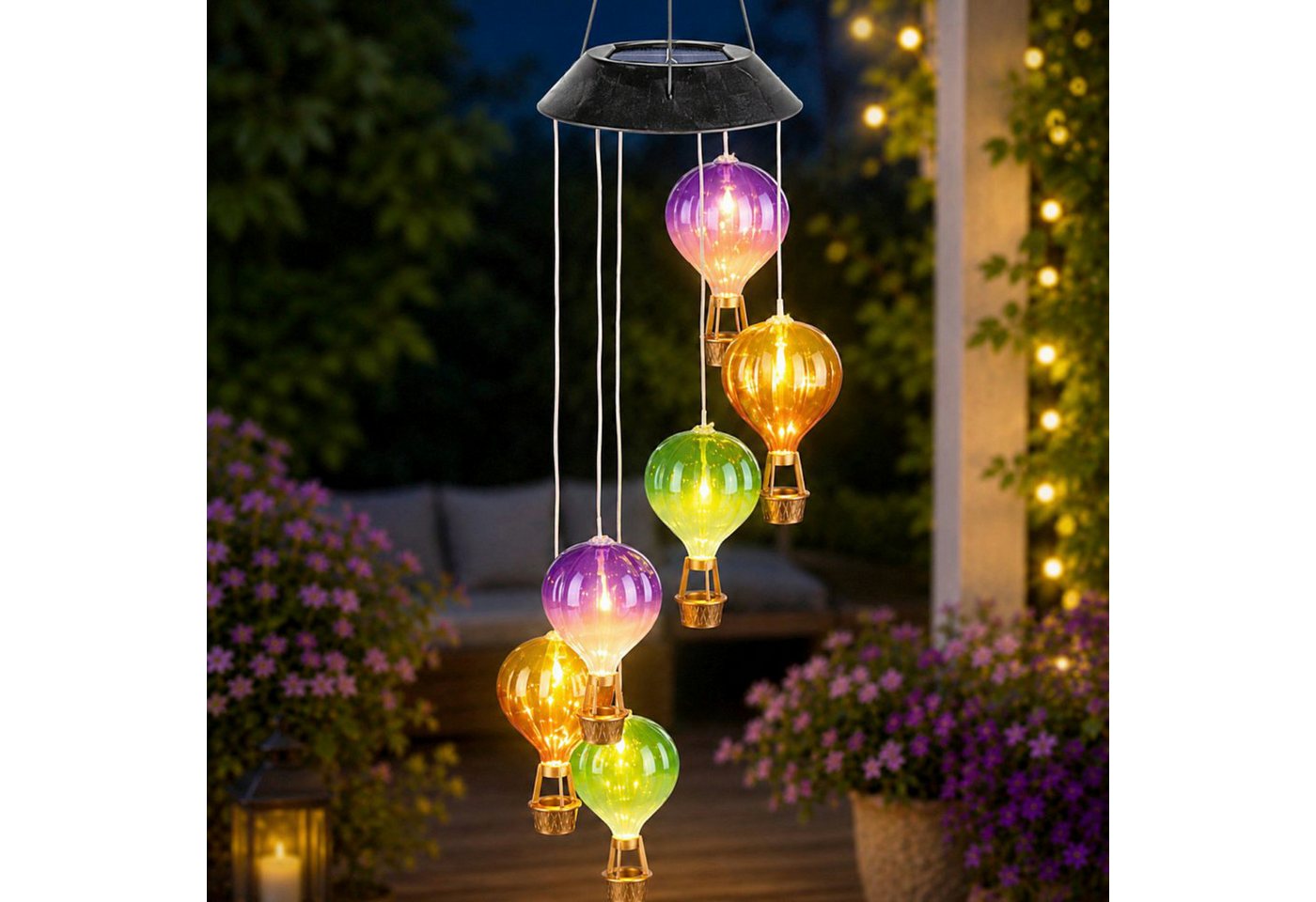 Haushalt International Windspiel LED-Windlicht Solarlicht Lampe Heißluftballon (Stück, 1 St., Packung), 6x Warmweiß LED, Kunststoff, Bunt, Solarpanel