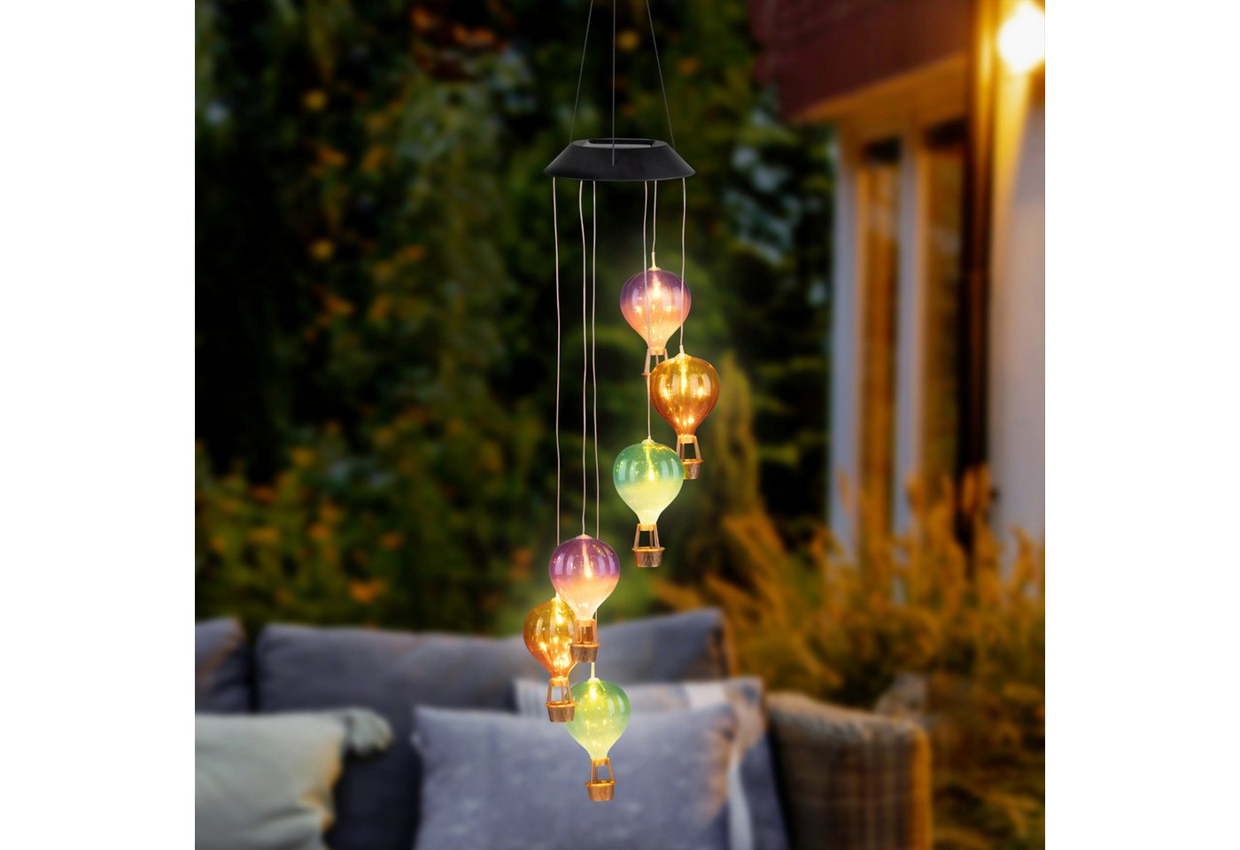 Haushalt International Windspiel LED-Windlicht Solarlicht Lampe Heißluftballon (Stück, 1 St., Packung), 6x Warmweiß LED, Kunststoff, Bunt, Solarpanel Bild 4