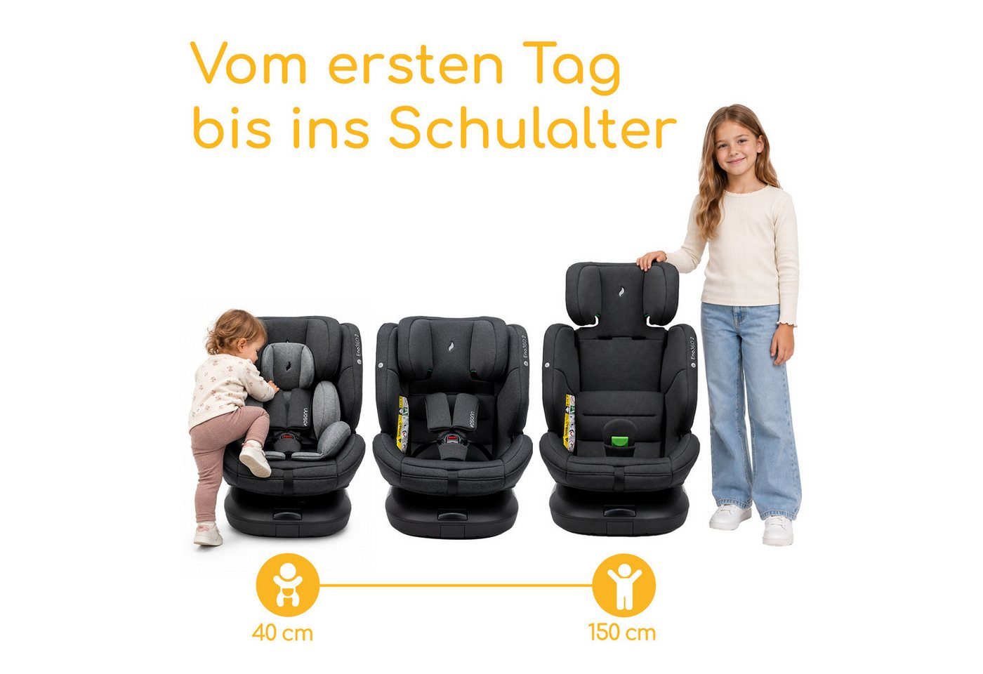 Osann Autokindersitz Eno360 2, Reboarder 360 Grad drehbar, Kindersitz ab 1 Jahr mit Isofix, ab: Geburt, bis: 12 Jahre, ab: 40 cm, bis: 150 cm, erleichtertes Anschnallen mit Magneten, extra Seitenaufprallschutz Bild 2
