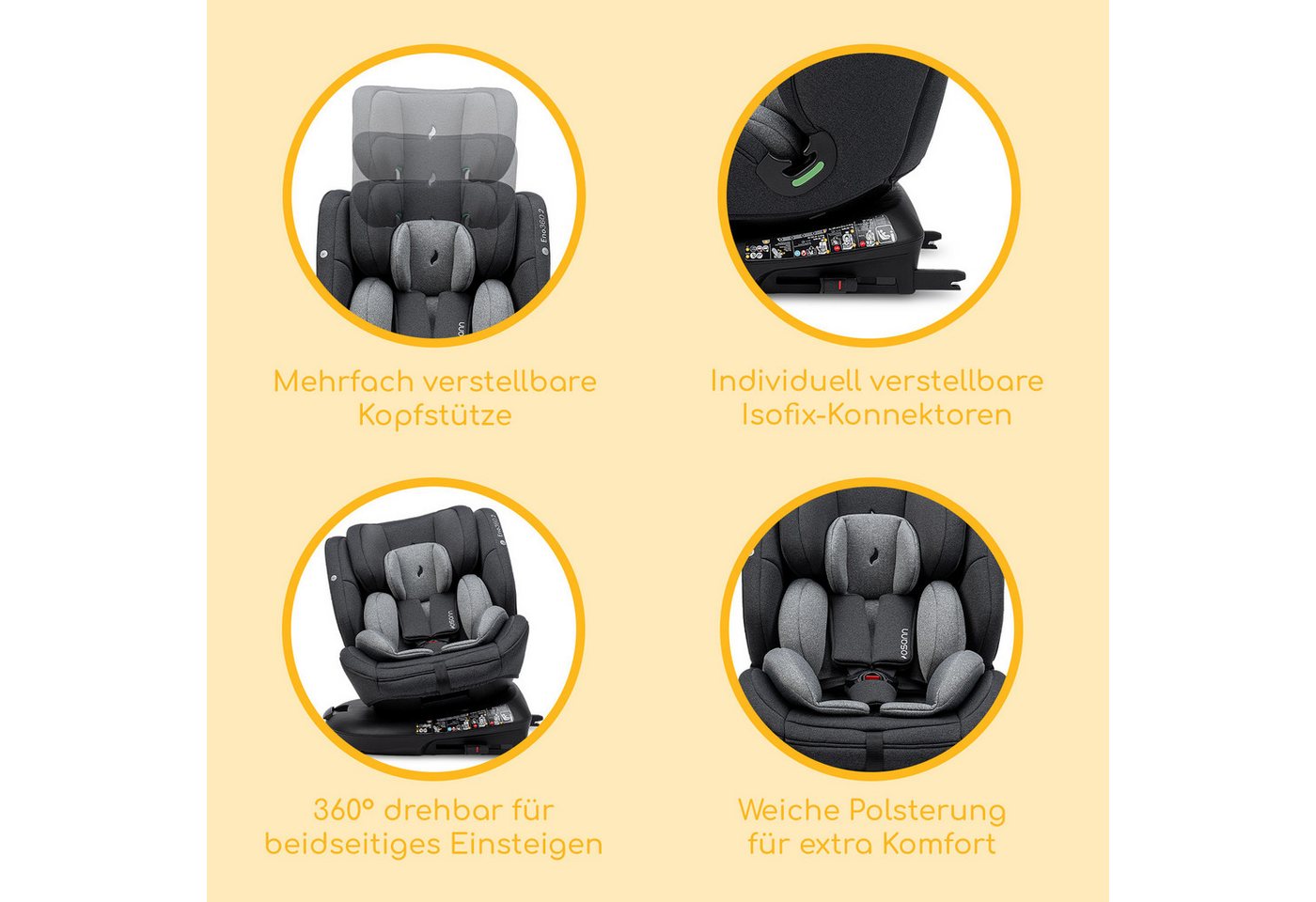 Osann Autokindersitz Eno360 2, Reboarder 360 Grad drehbar, Kindersitz ab 1 Jahr mit Isofix, ab: Geburt, bis: 12 Jahre, ab: 40 cm, bis: 150 cm, erleichtertes Anschnallen mit Magneten, extra Seitenaufprallschutz Bild 3