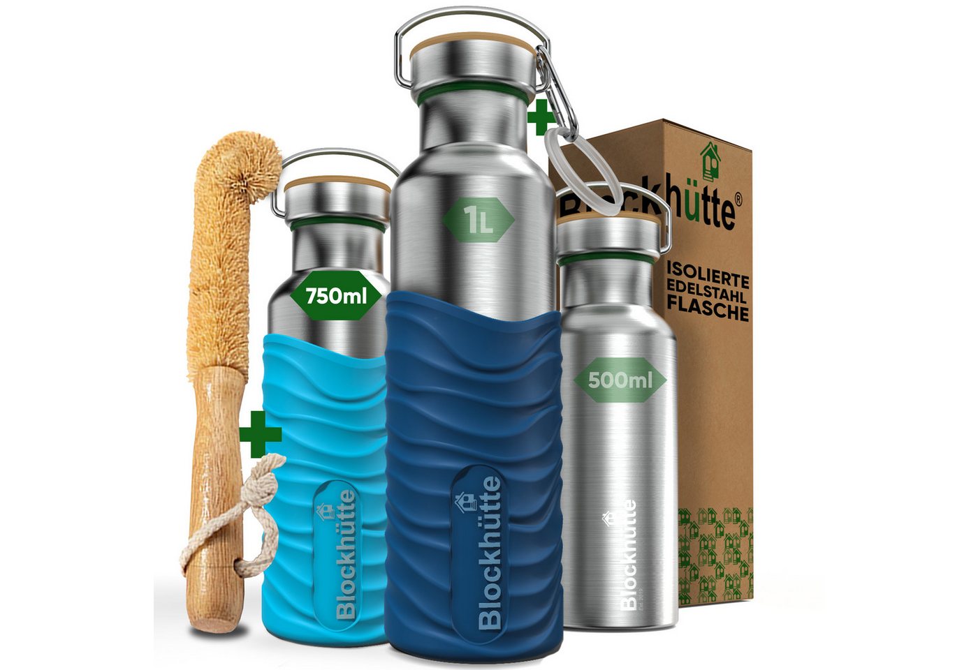 Blockhütte Isolierflasche mit Bambusdeckel - Trinkflasche auslaufsicher - Trinkflasche Edelstahl, 13 Stunden heiß, 25 Stunden kalt Bild 2