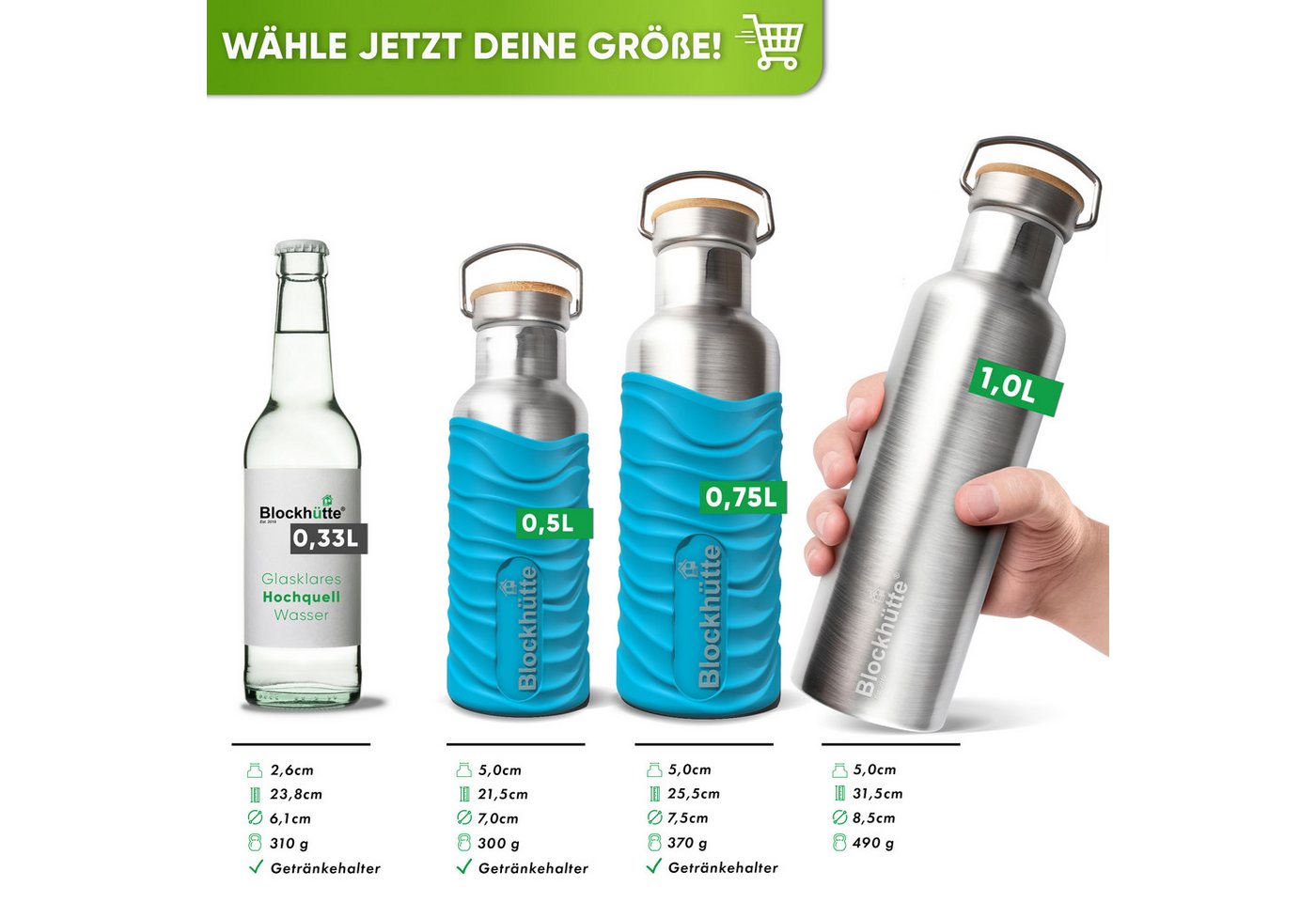 Blockhütte Isolierflasche mit Bambusdeckel - Trinkflasche auslaufsicher - Trinkflasche Edelstahl, 13 Stunden heiß, 25 Stunden kalt Bild 4