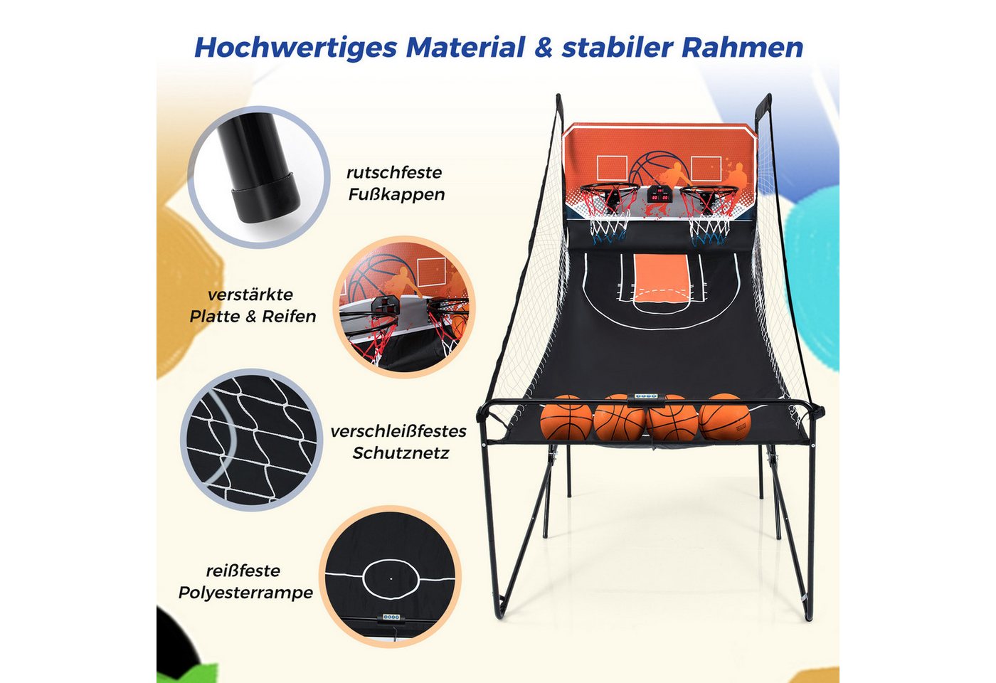 COSTWAY Basketballständer, Faltbares Arcade Basketball mit 8 Spielmodi