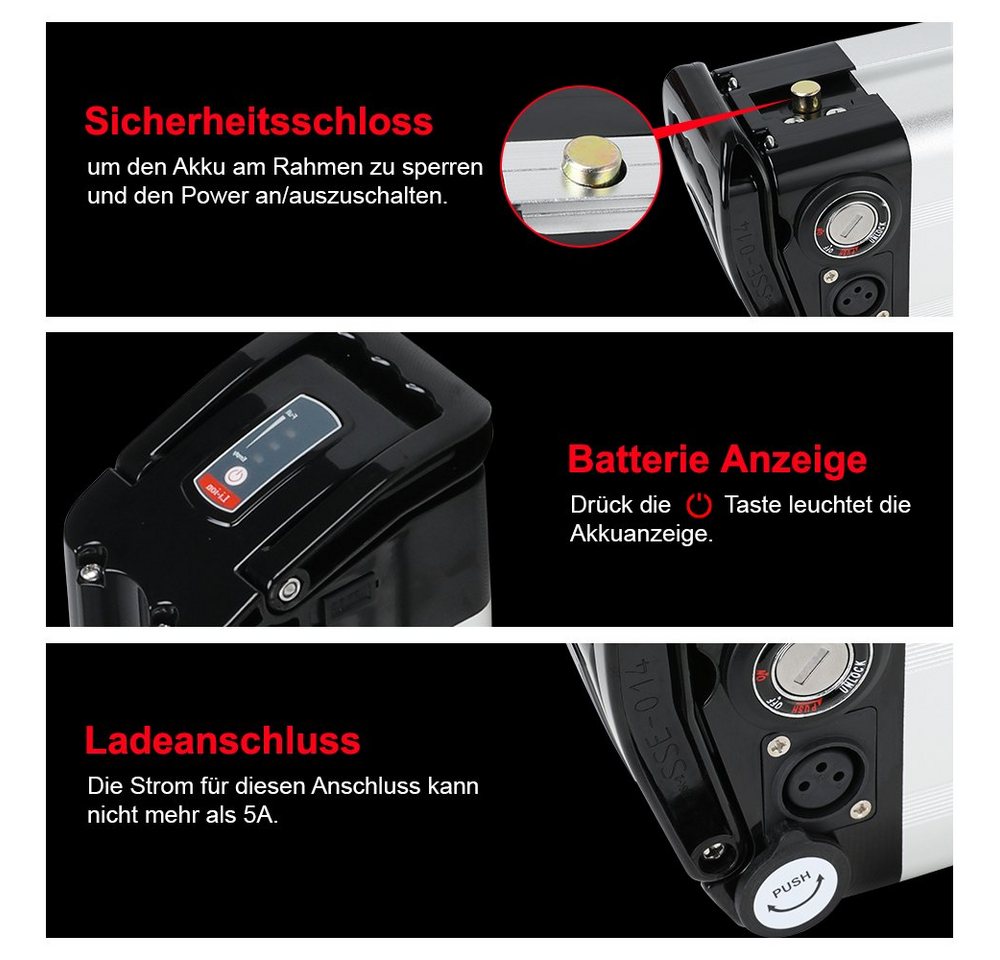 YOSE POWER E bike Akku 36V(37V) 10,4Ah 385Wh Ersatzakku ZL1010-F E-Bike Akku (36 V) Bild 3
