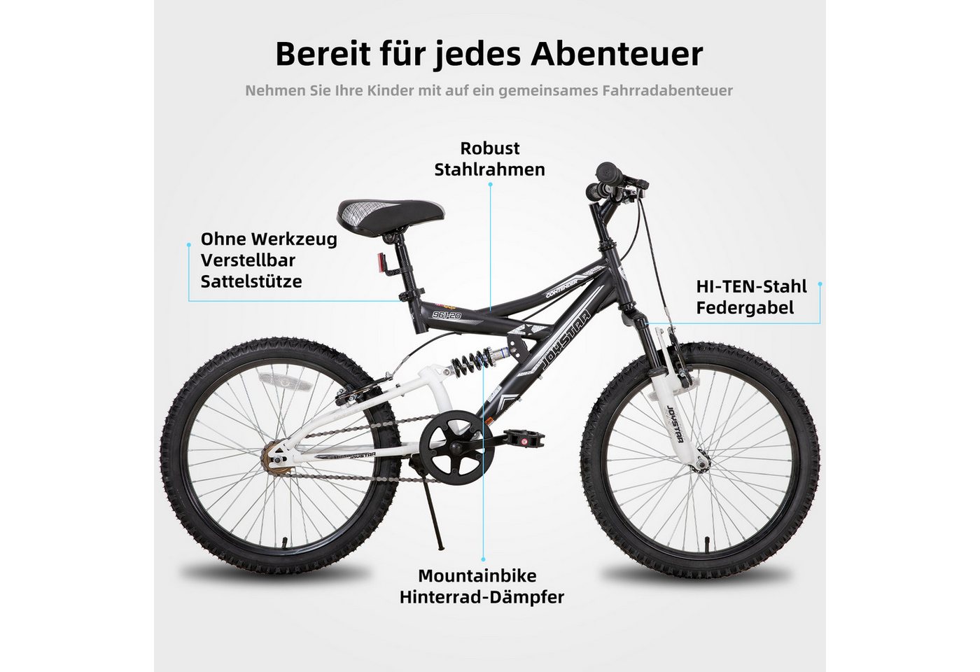JOYSTAR Kinderfahrrad 20 Zoll bike für Jungen und Mädchen ab 7-12 Jahren Student Pendler, 1 Gang, Step-Through Rahmen mit Gepäckträger, 7 Gang Bild 5