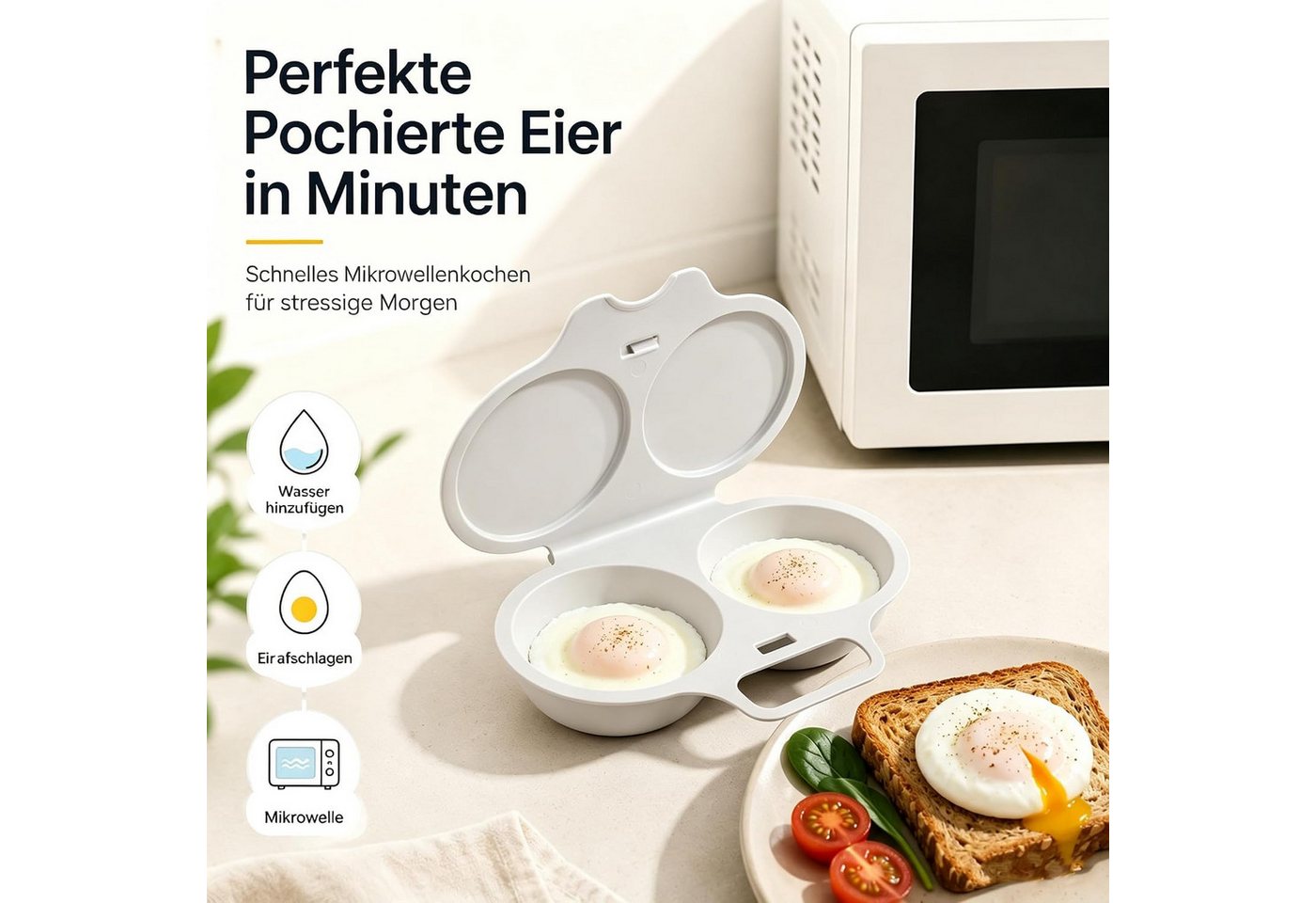 FELIXLEO Eierkocher Eierkocher Mikrowelle 4 Stück für 2 Eier Dunkelgrau Bild 3