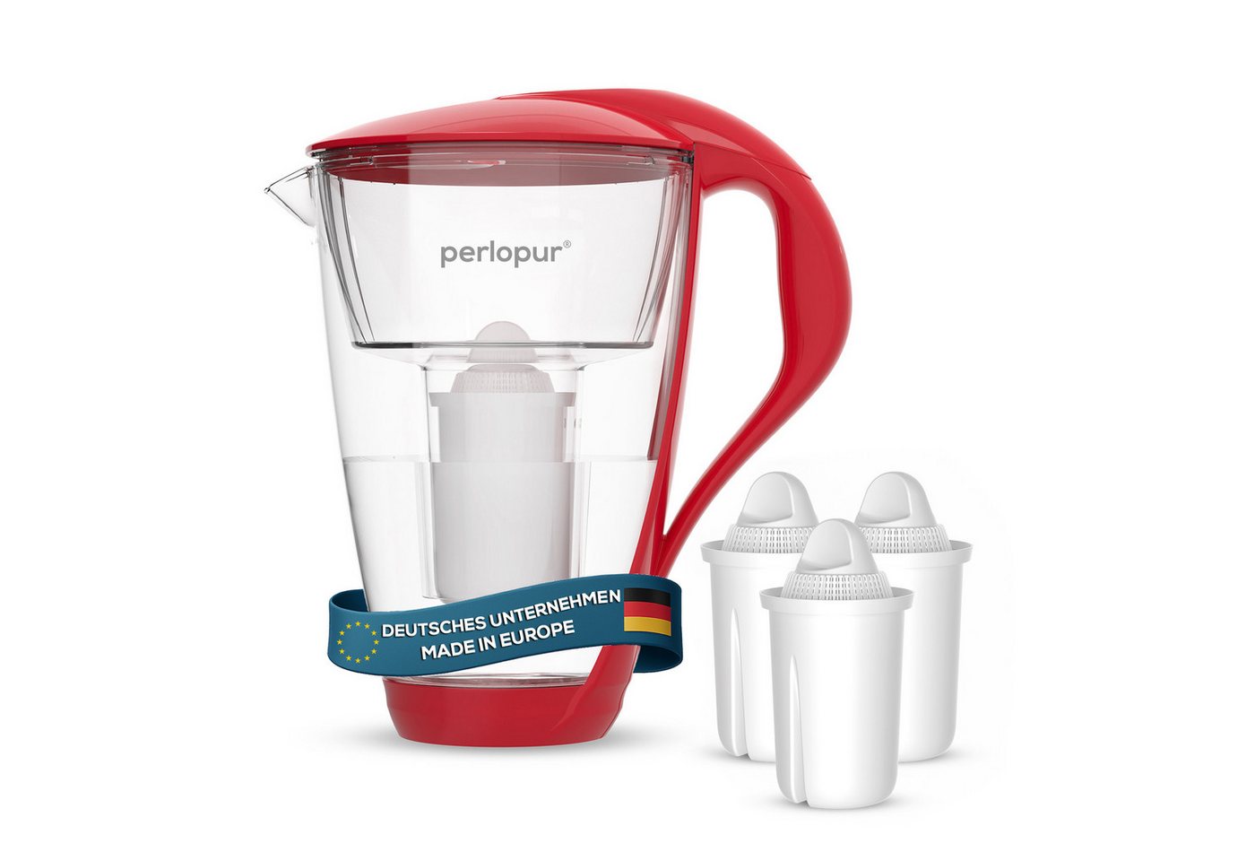 perlopur Wasserfilter PearlCo Glas Wasserfilter Rot Inkl. 3 Universal Filterkartuschen, Zubehör für Brita Classic u. PearlCo Classic Bild 5