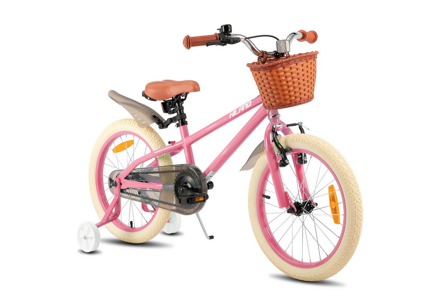 HILAND Kinderfahrrad HILAND Retro Kinderfahrrad Korb, Stützräder & Bremse 14/16/18 Zoll, mit Stützrädern, Handbremse und Rücktrittbremse, Korb Bild 2