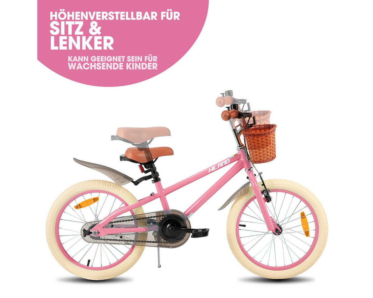 HILAND Kinderfahrrad HILAND Retro Kinderfahrrad Korb, Stützräder & Bremse 14/16/18 Zoll, mit Stützrädern, Handbremse und Rücktrittbremse, Korb Bild 3