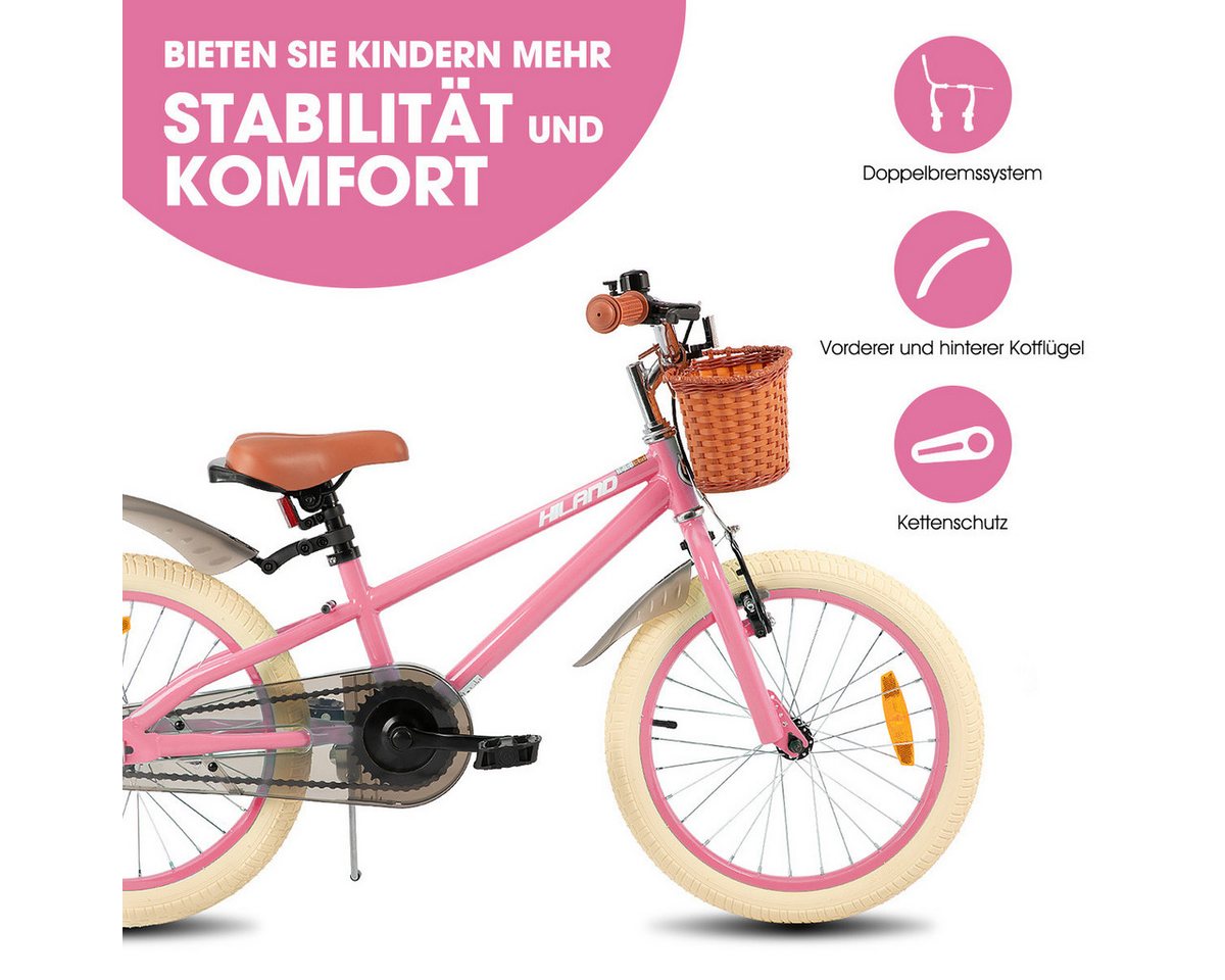 HILAND Kinderfahrrad HILAND Retro Kinderfahrrad Korb, Stützräder & Bremse 14/16/18 Zoll, mit Stützrädern, Handbremse und Rücktrittbremse, Korb Bild 5