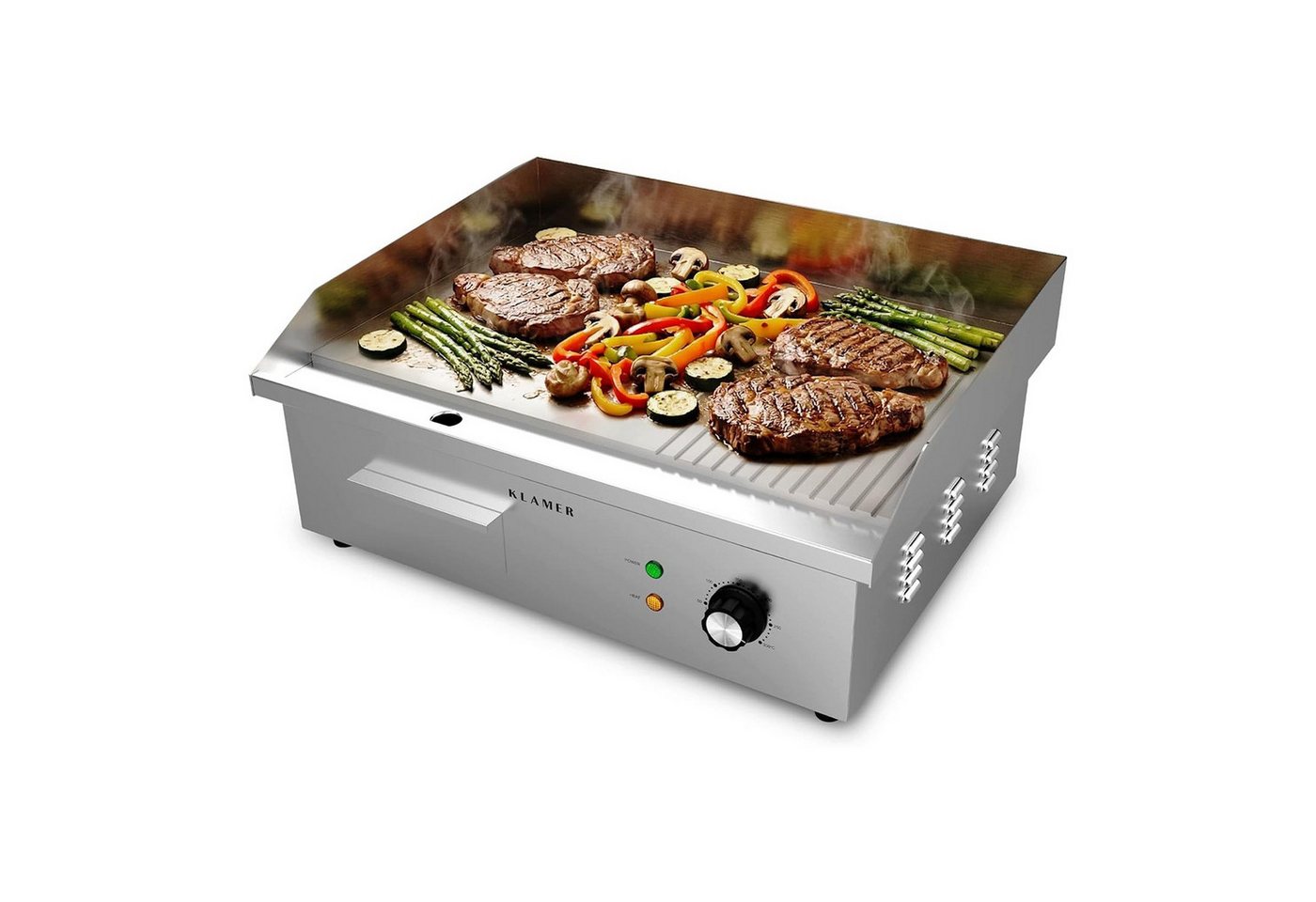 KLAMER Elektrogrill Edelstahl 3000W, XL Grillplatte 54,5x38,5 cm, Tischgrill Elektrisch 5…, 3000 W, Anti-Haft-Oberfläche, Fettbehälter, Stufenlose Temperaturregelung