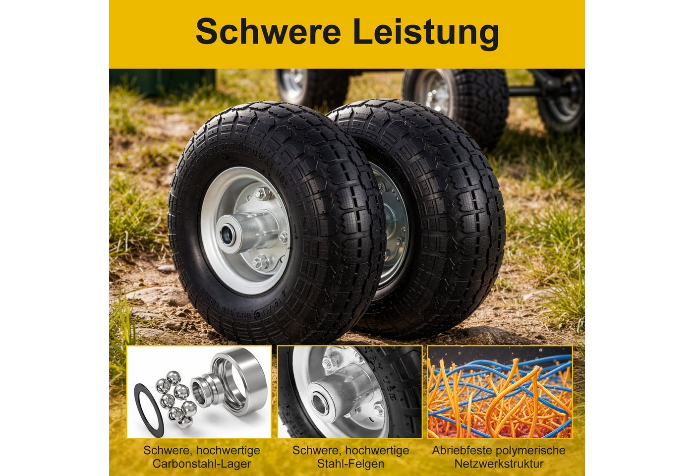 Youyijia Ersatzrad 2 Stück Schubkarrenräder 10" 4.10/3.50-4 Vollgummireifen, pannensicher Bild 2