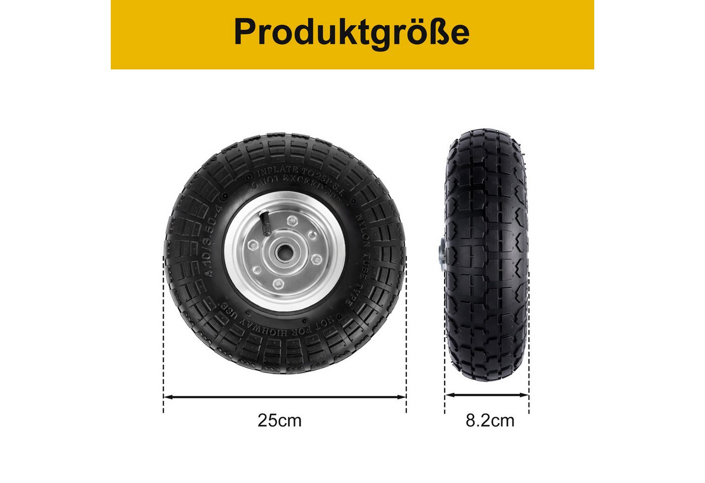 Youyijia Ersatzrad 2 Stück Schubkarrenräder 10" 4.10/3.50-4 Vollgummireifen, pannensicher Bild 3
