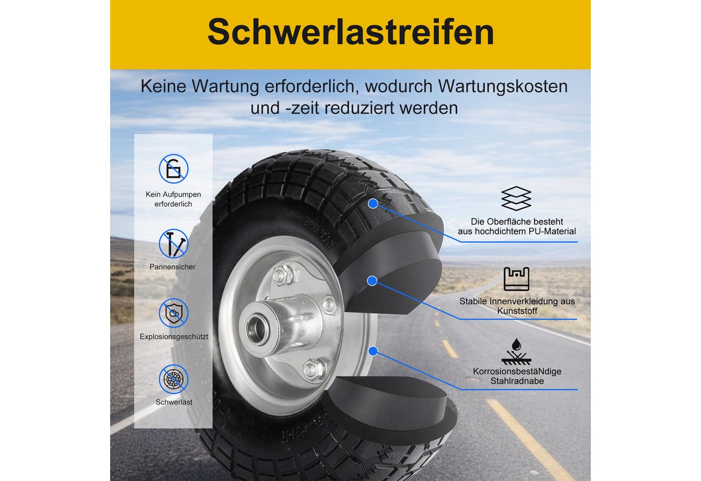 Youyijia Ersatzrad 2 Stück Schubkarrenräder 10" 4.10/3.50-4 Vollgummireifen, pannensicher Bild 5