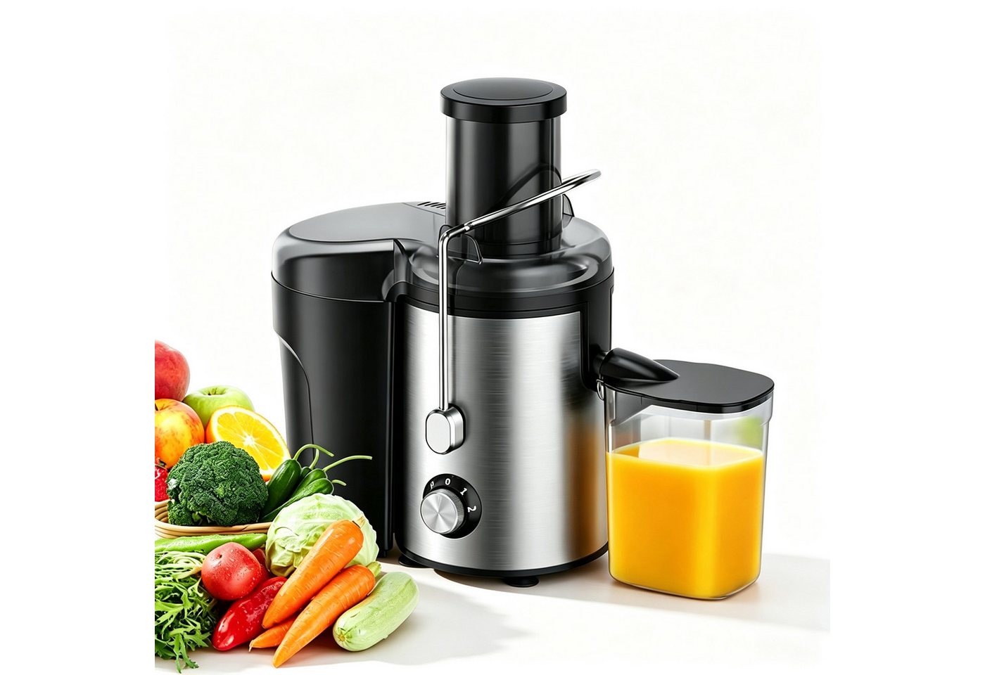wohnTRAUM24 Entsafter Entsafter Gemüse und Obst Zentrifugenentsafter aus Edelstahl 600W, 600 W, elektrisch, 2 Geschwindigkeitsstufen, Überhitzungsschutz, BPA-frei Bild 3