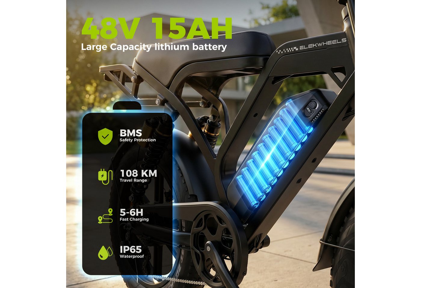 Vankel E-Bike E7-2.0 Elektrofahrrad 20” x 4 Damen u. Herren Pedelec 720Wh Max.108KM, Kettenschaltung, Heckmotor, 720 Wh, Pedelec, Elektrofahrrad E-Mountainbike für Erwachsene, E-bikes Bild 4