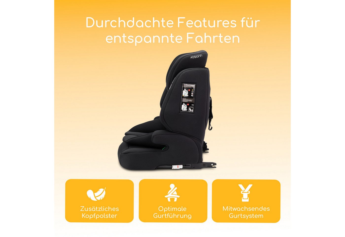 Osann Autokindersitz Jazzi Isofix, Kindersitz mit Isofix, Kindersitz ab 1 Jahr, ab: 15 Monate, bis: 12 Jahre, ab: 76 cm, bis: 150 cm, mitwachsendes Gurtsystem, waschbarer Bezug, extra weiche Polster Bild 2