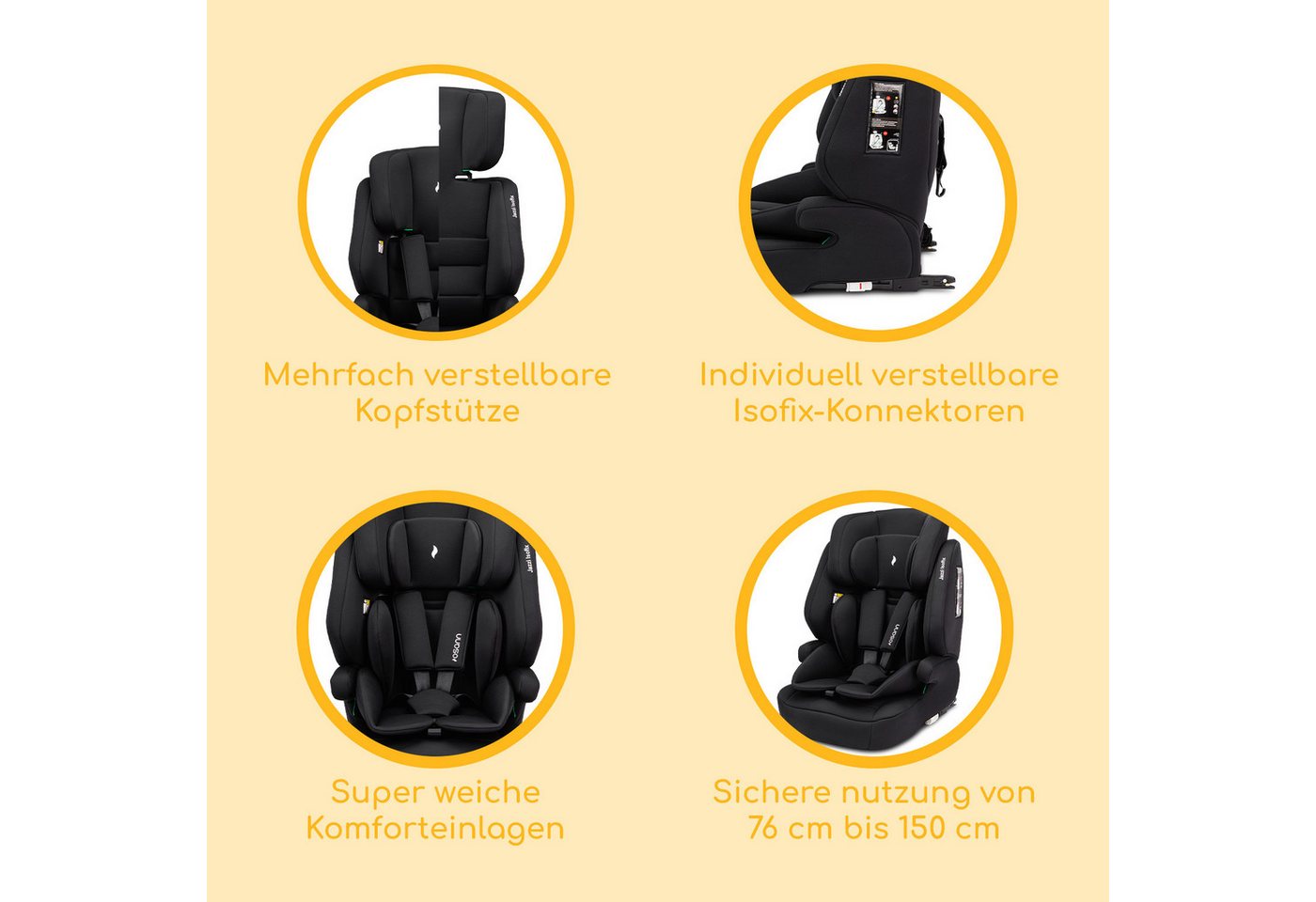 Osann Autokindersitz Jazzi Isofix, Kindersitz mit Isofix, Kindersitz ab 1 Jahr, ab: 15 Monate, bis: 12 Jahre, ab: 76 cm, bis: 150 cm, mitwachsendes Gurtsystem, waschbarer Bezug, extra weiche Polster Bild 3